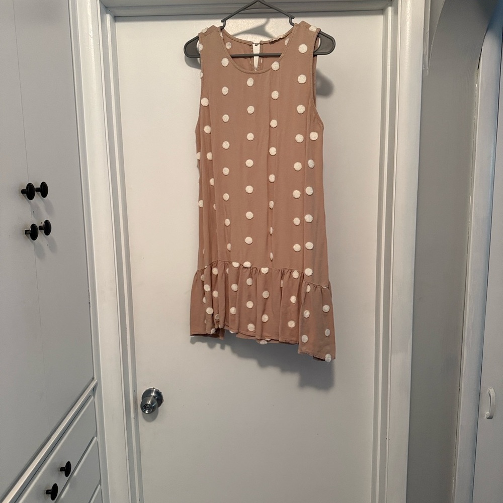 Altar'd State Beige Polka Dot Ruffle Mini Dress